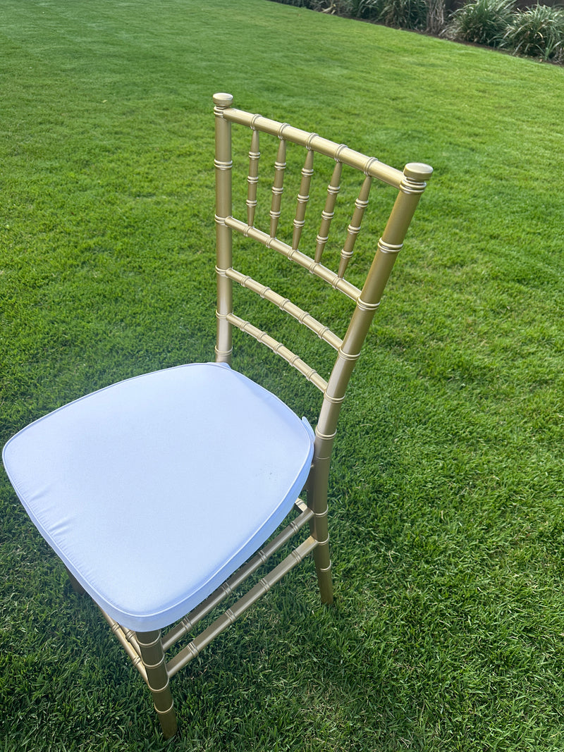 Gold Tiffany Chair | Gold Chiavari Chair | Resin with White Cushion -$63 each